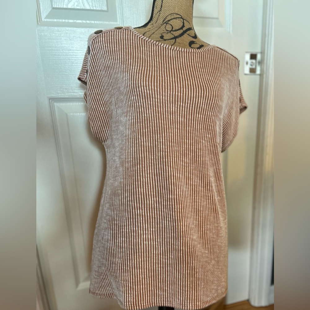 Final Price Clearances Grand Ave Design Burgundy Soft Striped Tunic Top 1X - Picture 5 of 16